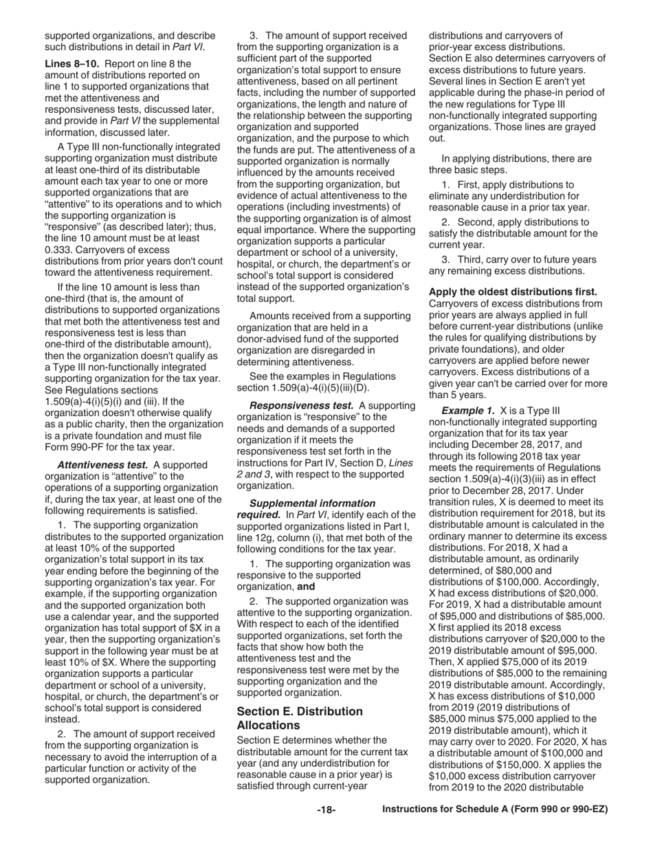 Instructions for IRS Form 990, 990-EZ Schedule A Public Charity Status and Public Support, Page 18