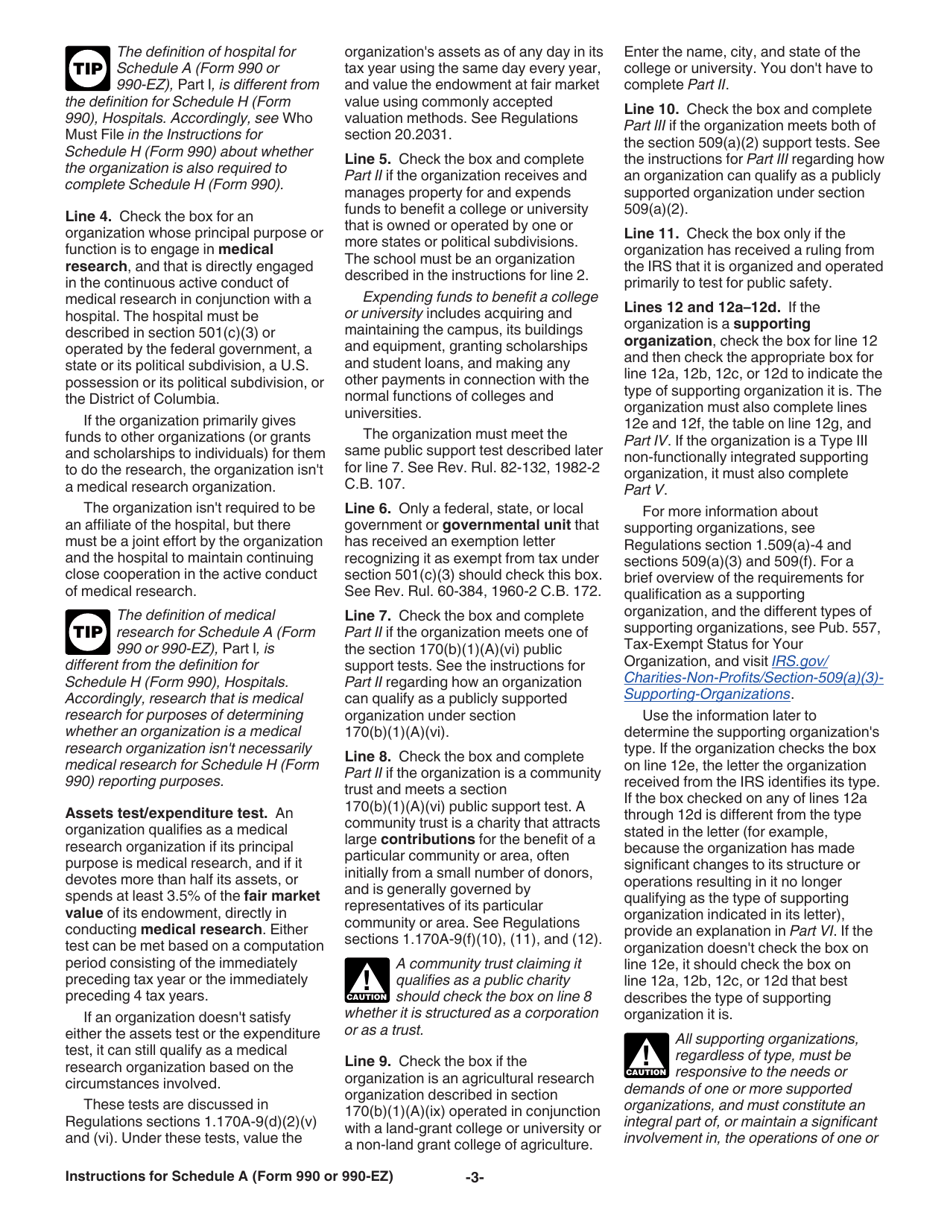 Instructions for IRS Form 990, 990-EZ Schedule A Public Charity Status and Public Support, Page 3