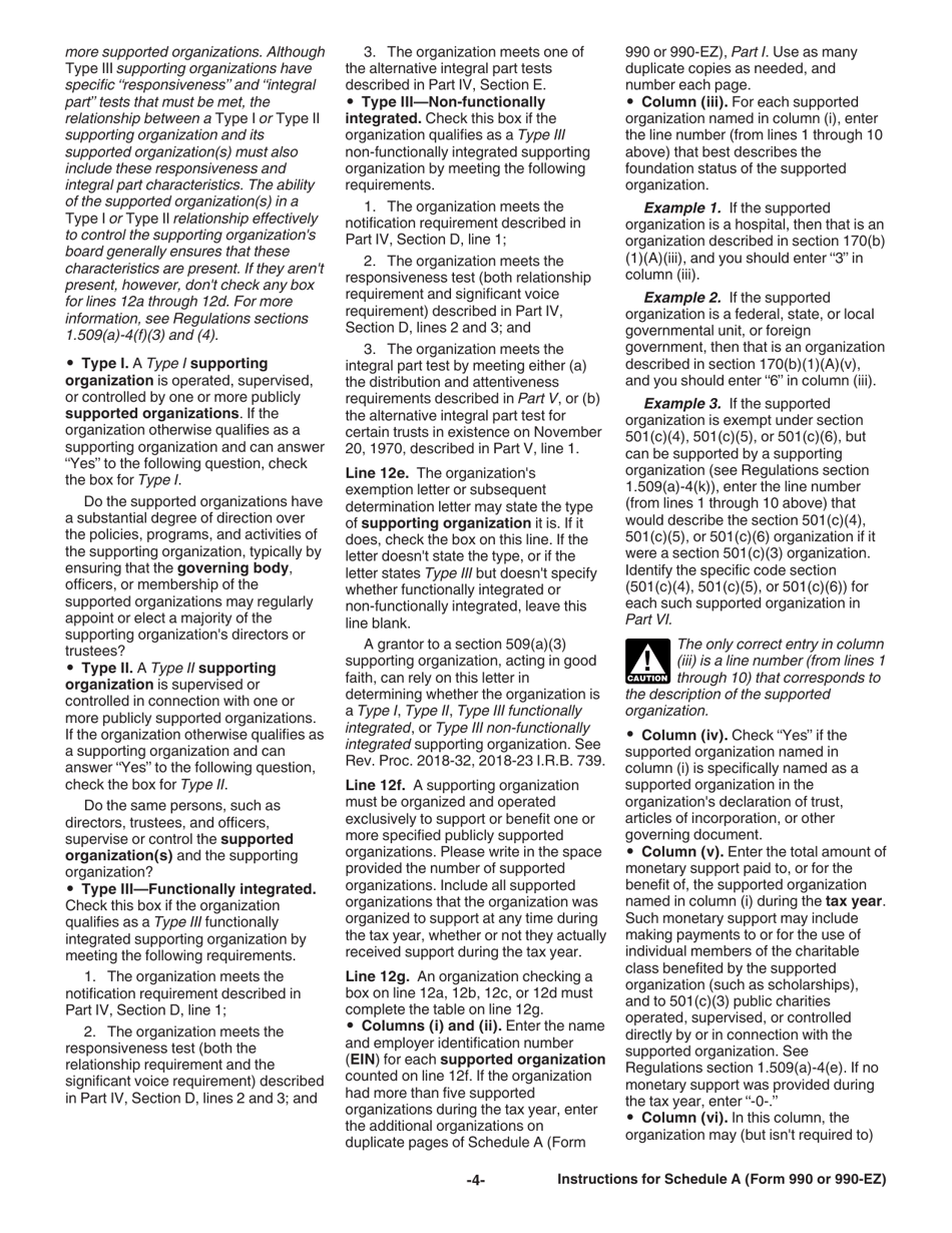 Instructions for IRS Form 990, 990-EZ Schedule A Public Charity Status and Public Support, Page 4