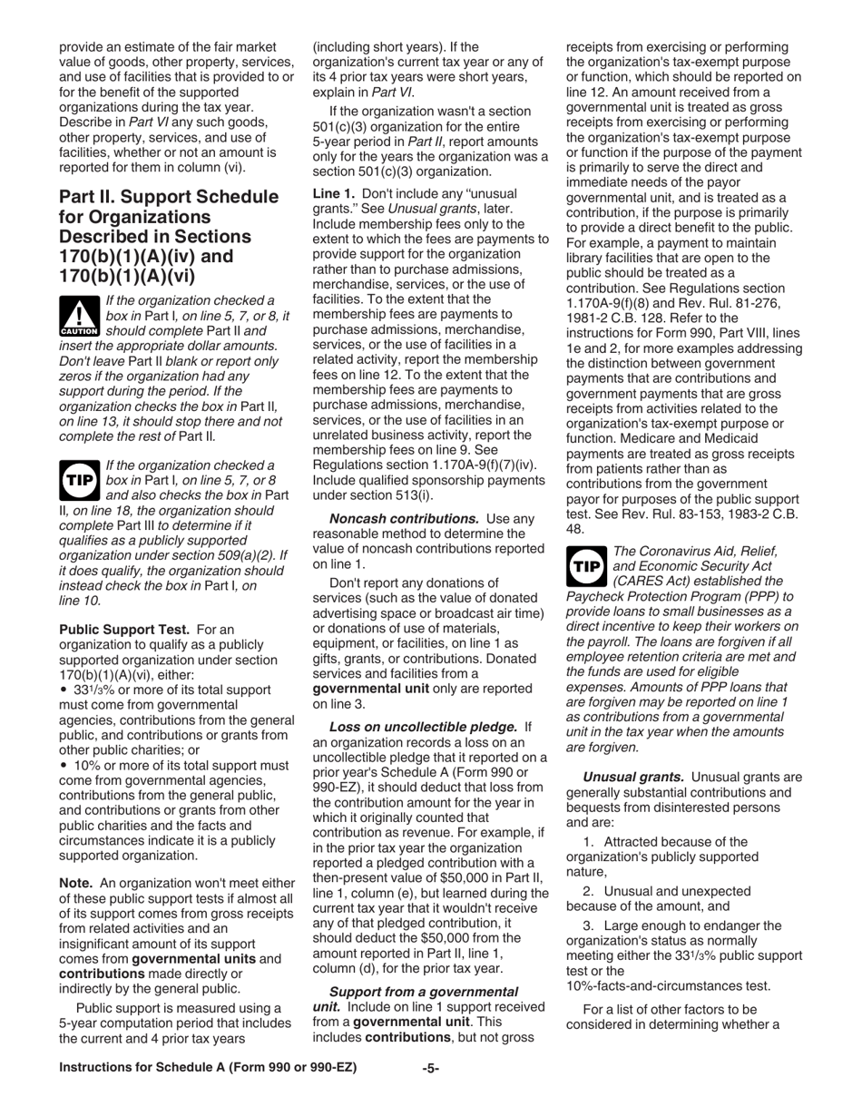 Instructions for IRS Form 990, 990-EZ Schedule A Public Charity Status and Public Support, Page 5
