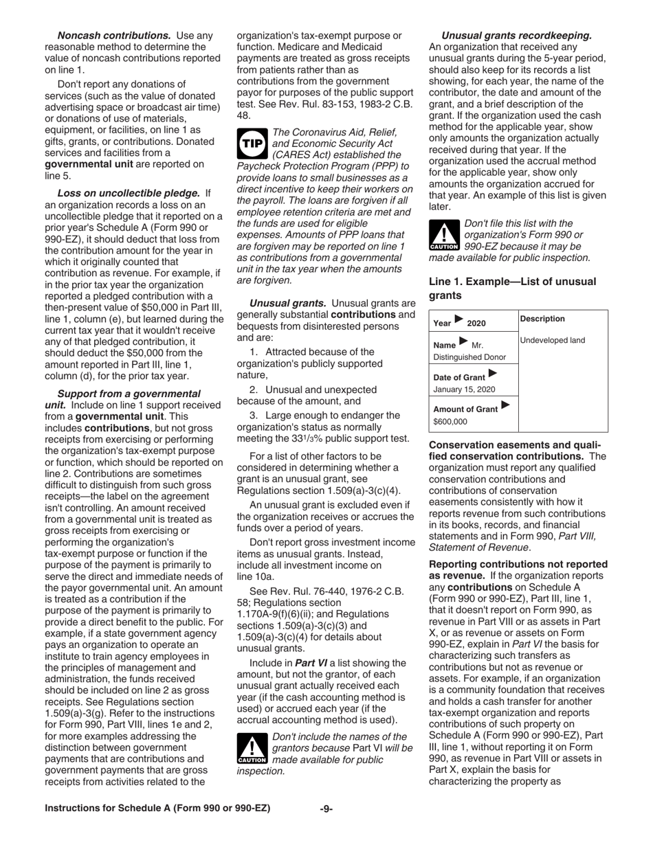 Instructions for IRS Form 990, 990-EZ Schedule A Public Charity Status and Public Support, Page 9