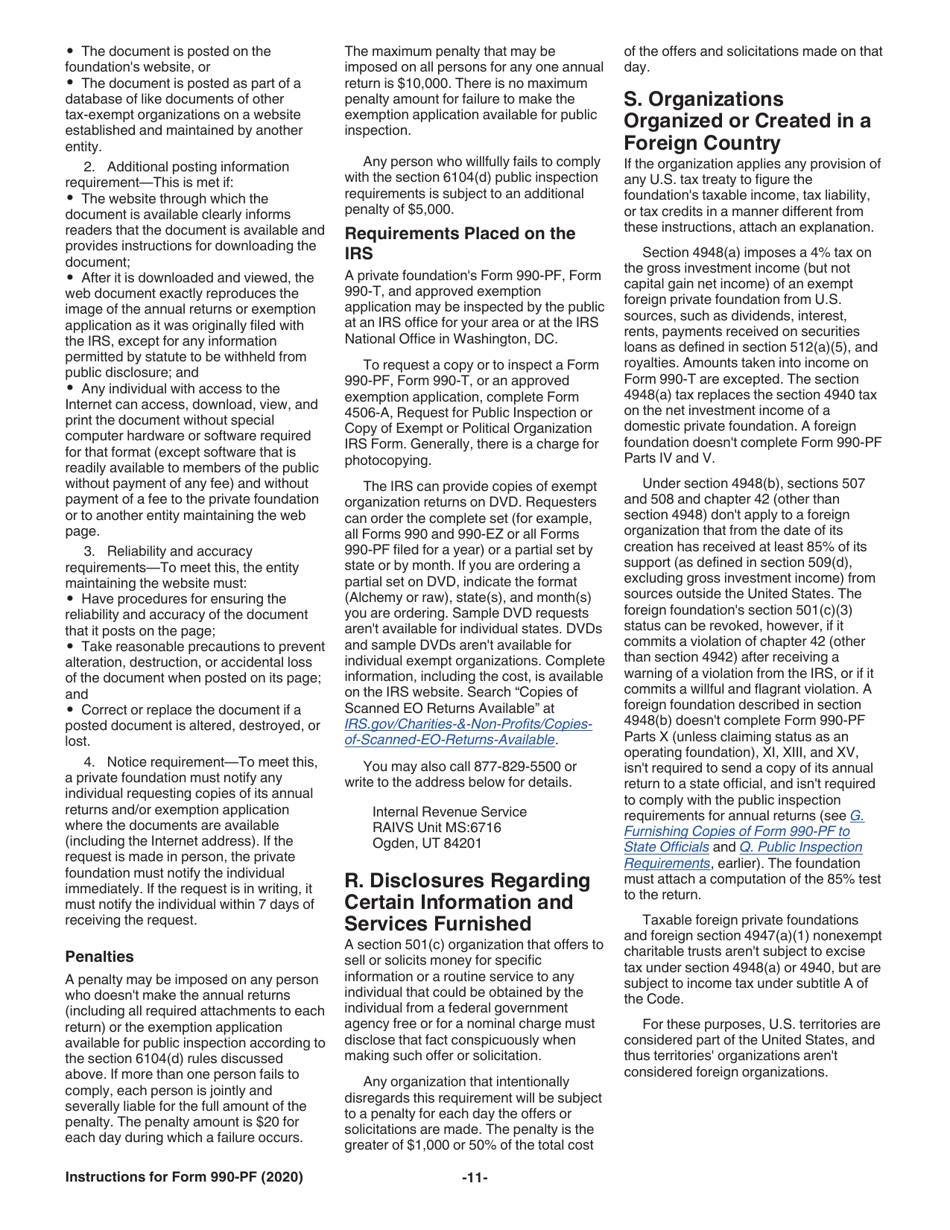 Instructions for IRS Form 990-PF Return of Private Foundation or Section 4947(A)(1) Nonexempt Charitable Trust Treated as a Private Foundation, Page 11