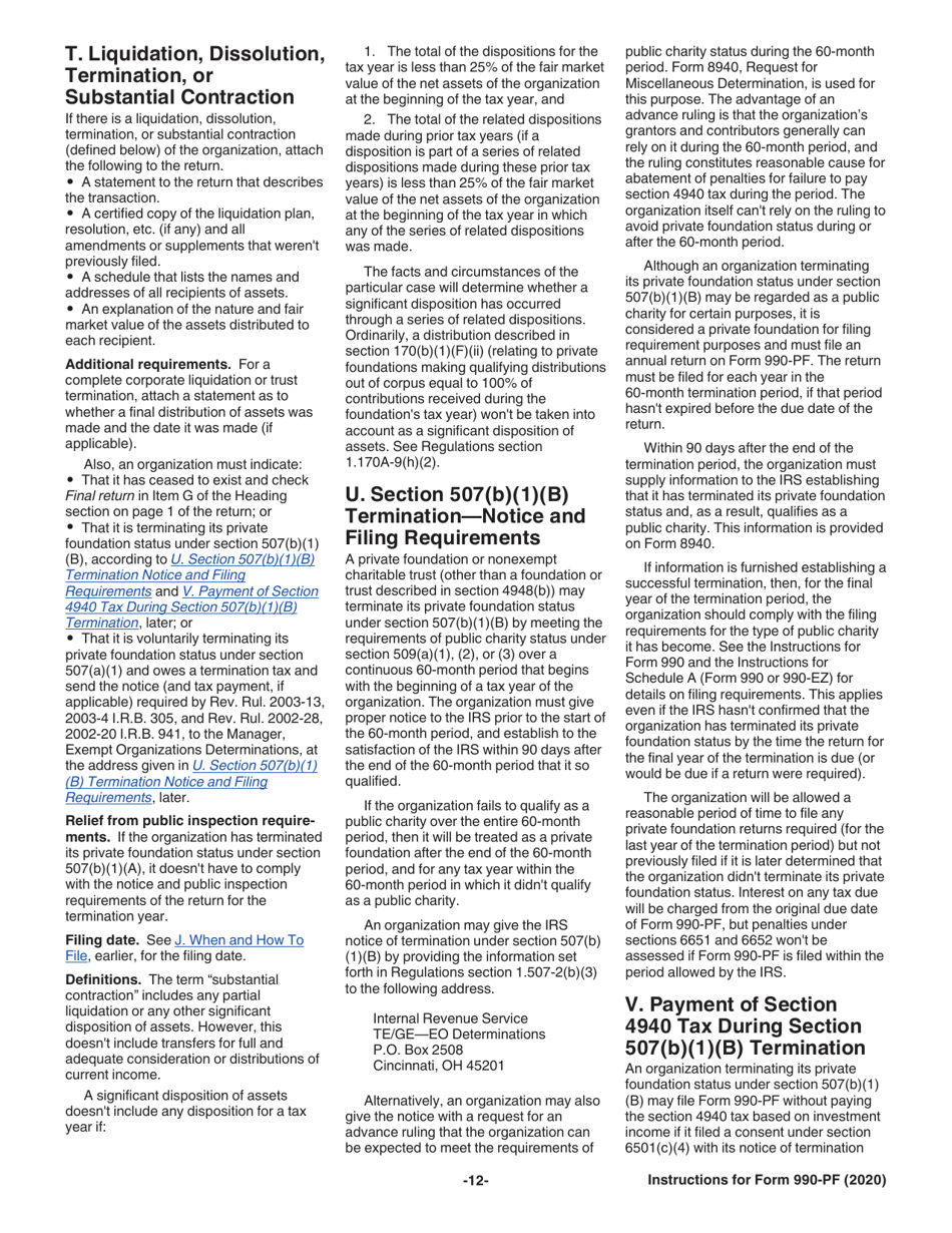 Instructions for IRS Form 990-PF Return of Private Foundation or Section 4947(A)(1) Nonexempt Charitable Trust Treated as a Private Foundation, Page 12