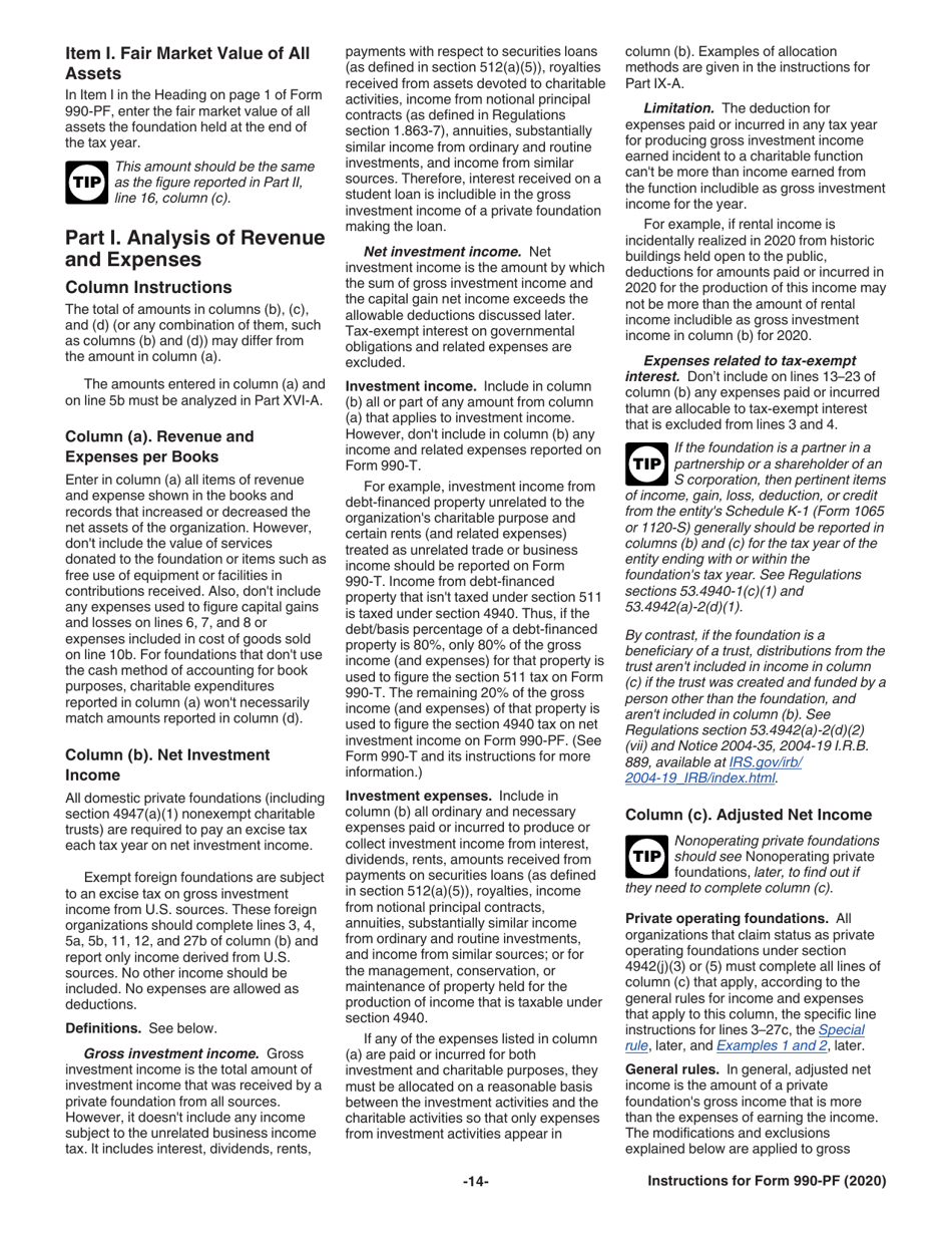 Instructions for IRS Form 990-PF Return of Private Foundation or Section 4947(A)(1) Nonexempt Charitable Trust Treated as a Private Foundation, Page 14