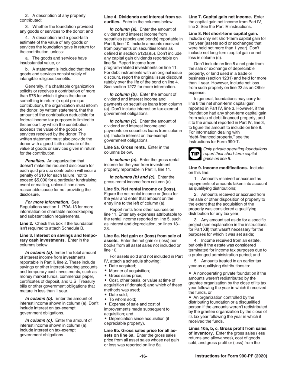 Instructions for IRS Form 990-PF Return of Private Foundation or Section 4947(A)(1) Nonexempt Charitable Trust Treated as a Private Foundation, Page 16