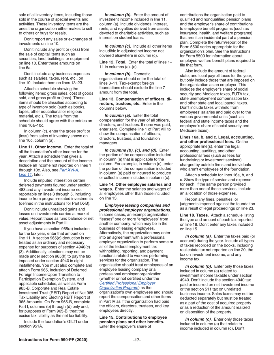 Instructions for IRS Form 990-PF Return of Private Foundation or Section 4947(A)(1) Nonexempt Charitable Trust Treated as a Private Foundation, Page 17