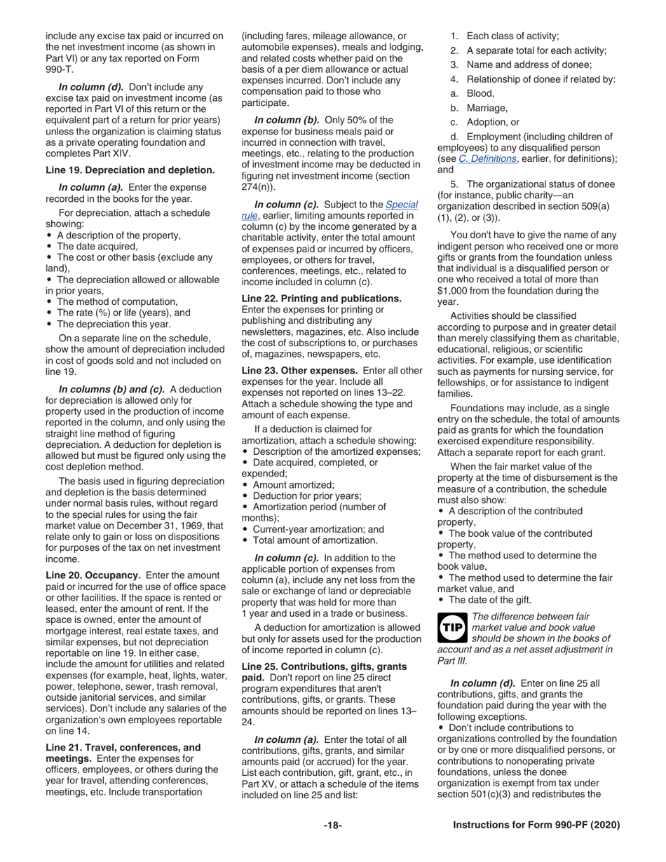 Instructions for IRS Form 990-PF Return of Private Foundation or Section 4947(A)(1) Nonexempt Charitable Trust Treated as a Private Foundation, Page 18
