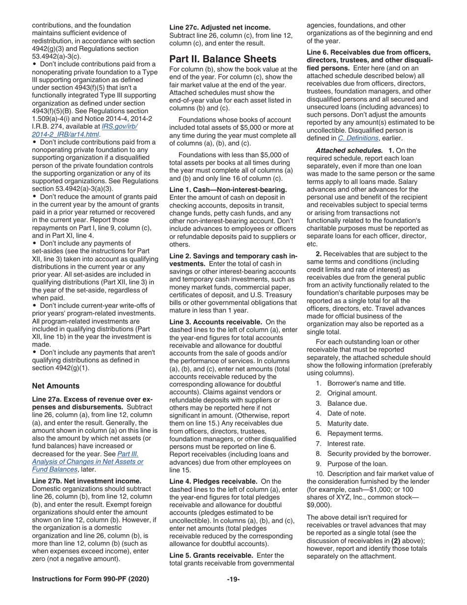 Instructions for IRS Form 990-PF Return of Private Foundation or Section 4947(A)(1) Nonexempt Charitable Trust Treated as a Private Foundation, Page 19