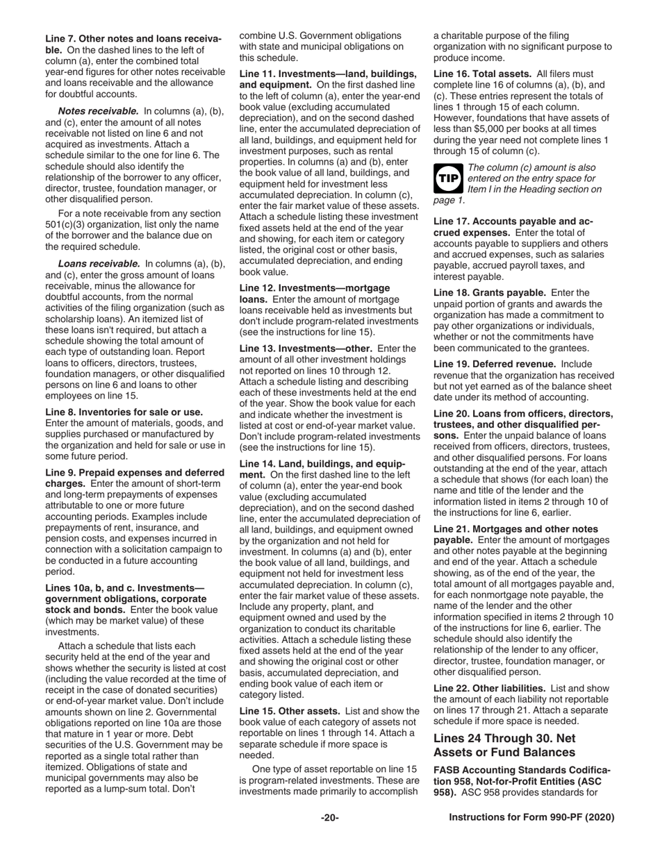 Instructions for IRS Form 990-PF Return of Private Foundation or Section 4947(A)(1) Nonexempt Charitable Trust Treated as a Private Foundation, Page 20