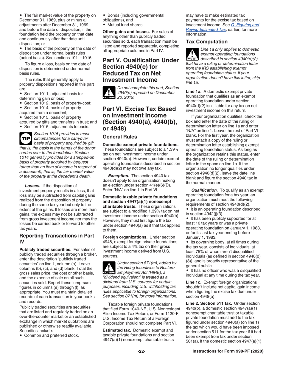 Instructions for IRS Form 990-PF Return of Private Foundation or Section 4947(A)(1) Nonexempt Charitable Trust Treated as a Private Foundation, Page 22
