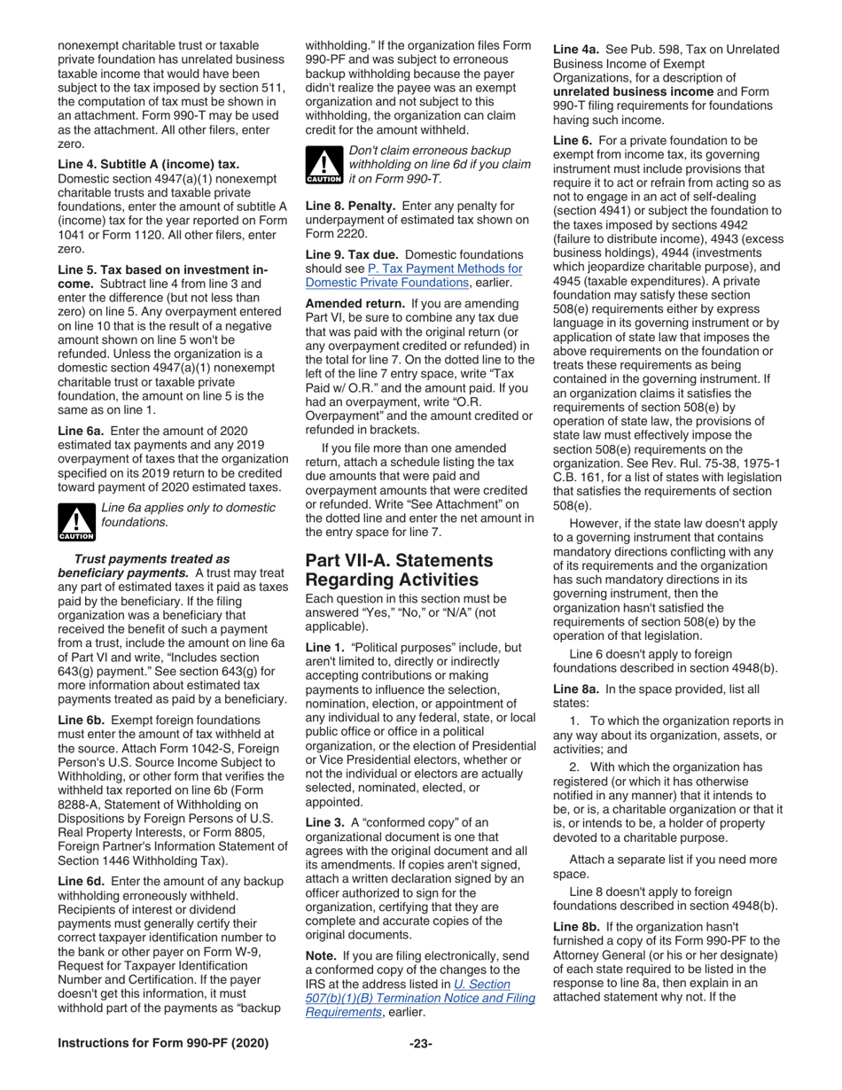 Instructions for IRS Form 990-PF Return of Private Foundation or Section 4947(A)(1) Nonexempt Charitable Trust Treated as a Private Foundation, Page 23