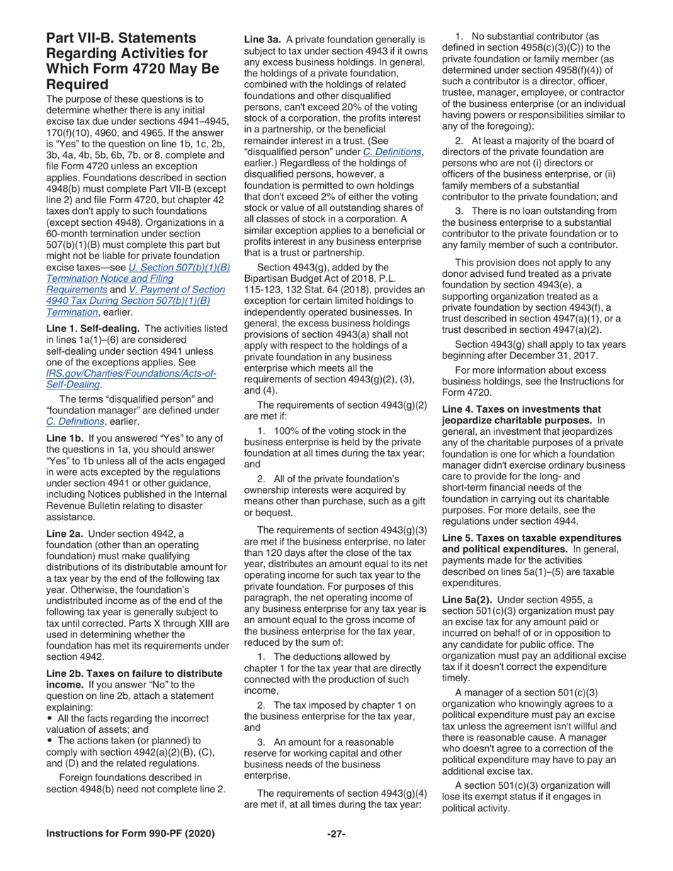 Instructions for IRS Form 990-PF Return of Private Foundation or Section 4947(A)(1) Nonexempt Charitable Trust Treated as a Private Foundation, Page 27