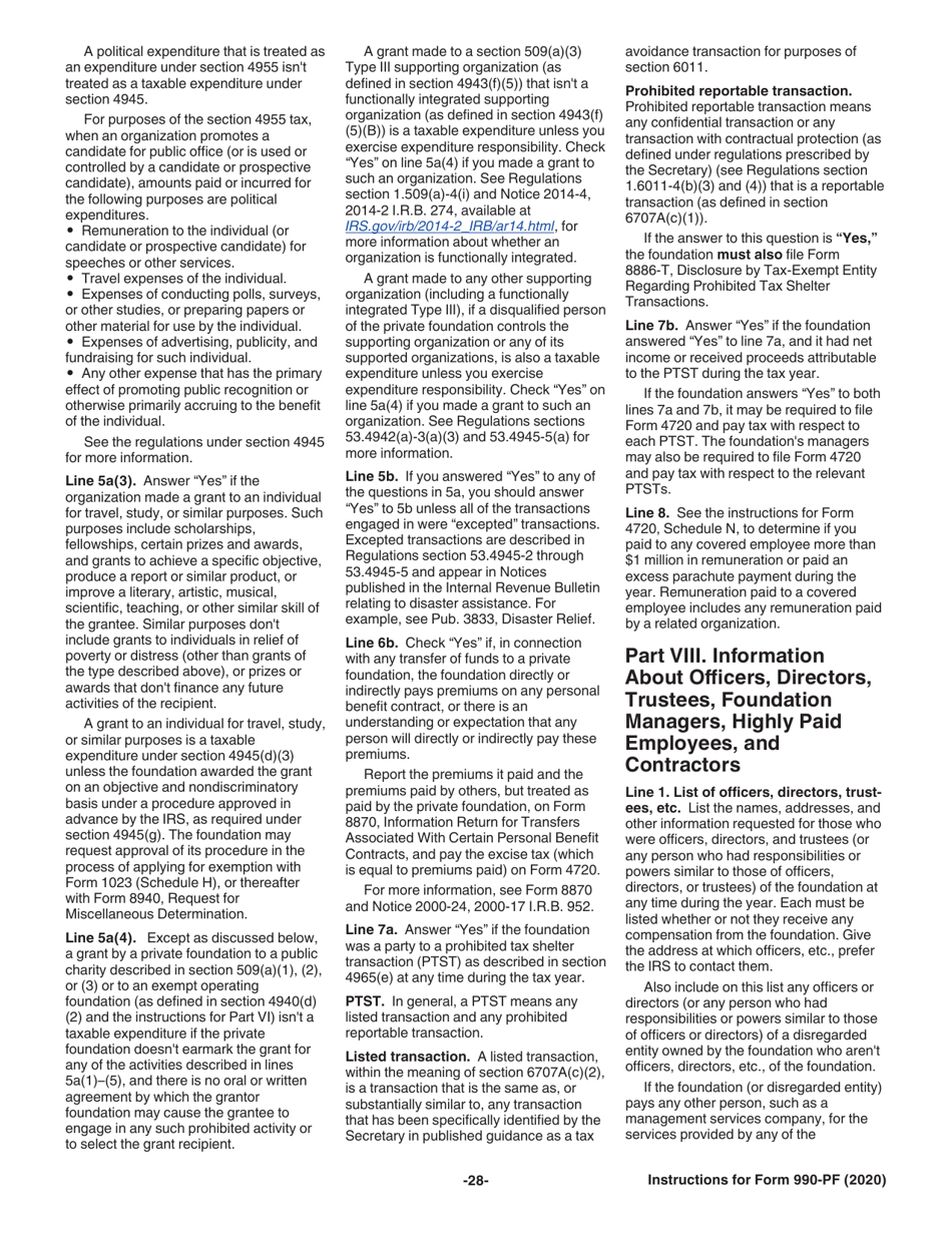 Instructions for IRS Form 990-PF Return of Private Foundation or Section 4947(A)(1) Nonexempt Charitable Trust Treated as a Private Foundation, Page 28