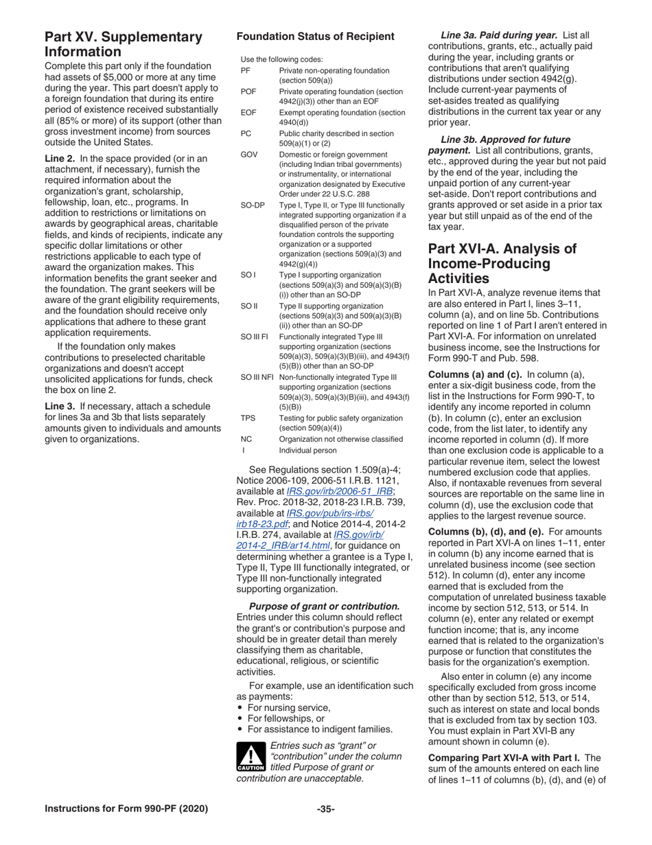 Instructions for IRS Form 990-PF Return of Private Foundation or Section 4947(A)(1) Nonexempt Charitable Trust Treated as a Private Foundation, Page 35