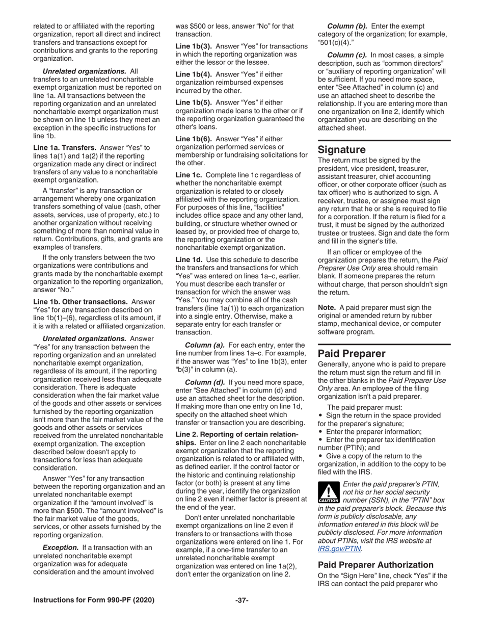 Instructions for IRS Form 990-PF Return of Private Foundation or Section 4947(A)(1) Nonexempt Charitable Trust Treated as a Private Foundation, Page 37