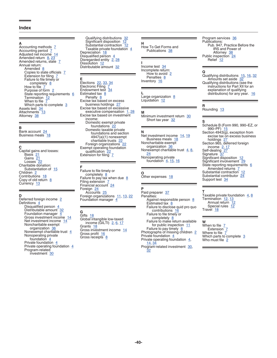 Instructions for IRS Form 990-PF Return of Private Foundation or Section 4947(A)(1) Nonexempt Charitable Trust Treated as a Private Foundation, Page 40