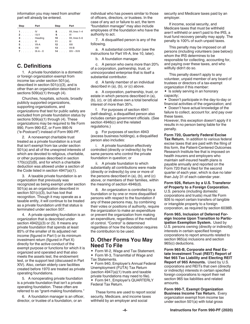 Instructions for IRS Form 990-PF Return of Private Foundation or Section 4947(A)(1) Nonexempt Charitable Trust Treated as a Private Foundation, Page 4