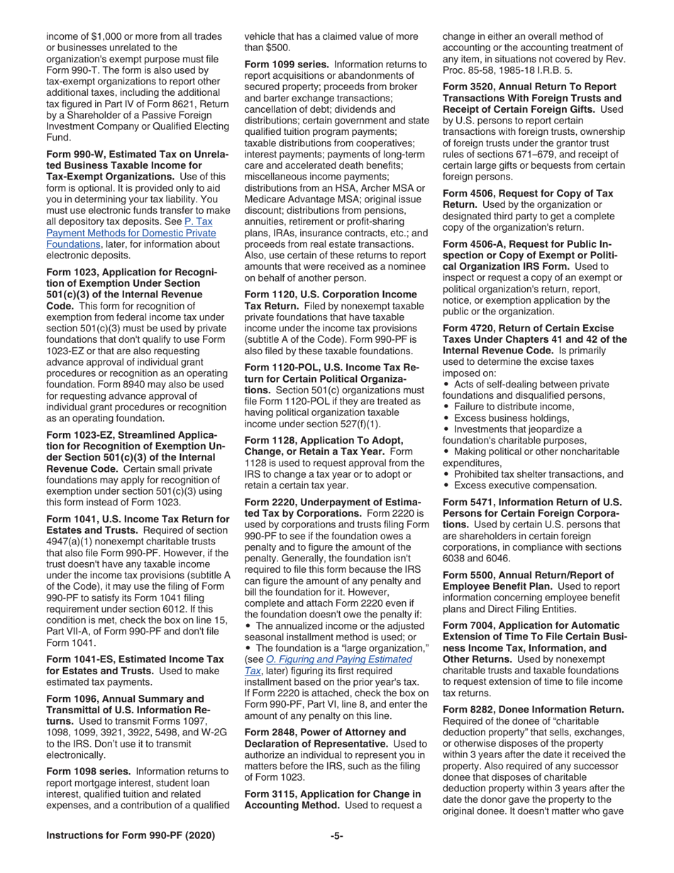 Instructions for IRS Form 990-PF Return of Private Foundation or Section 4947(A)(1) Nonexempt Charitable Trust Treated as a Private Foundation, Page 5