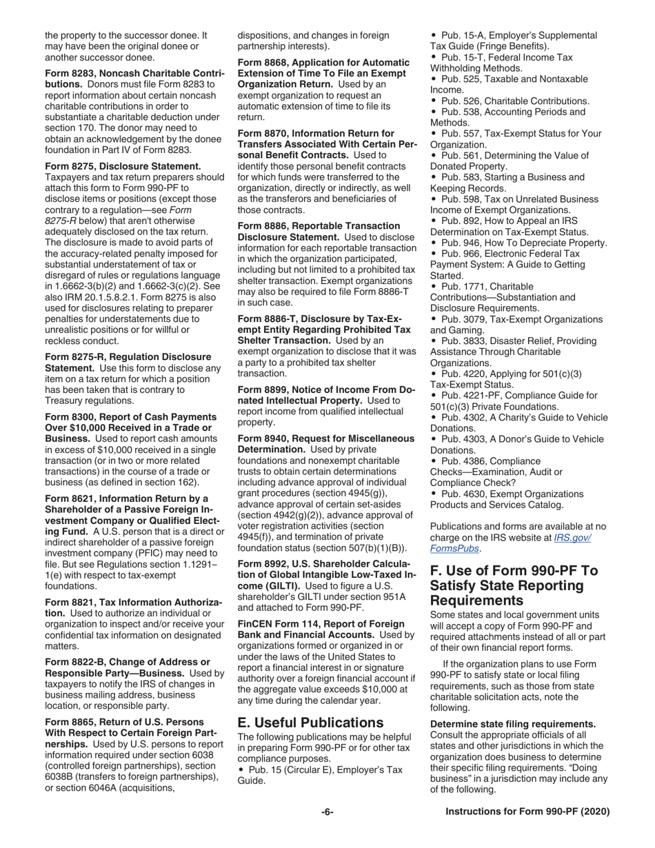Instructions for IRS Form 990-PF Return of Private Foundation or Section 4947(A)(1) Nonexempt Charitable Trust Treated as a Private Foundation, Page 6