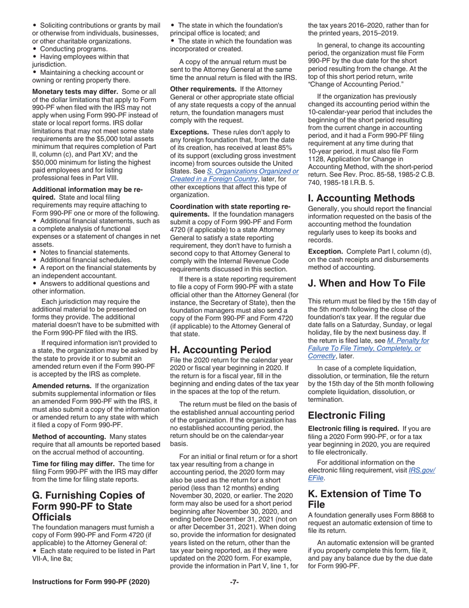 Instructions for IRS Form 990-PF Return of Private Foundation or Section 4947(A)(1) Nonexempt Charitable Trust Treated as a Private Foundation, Page 7