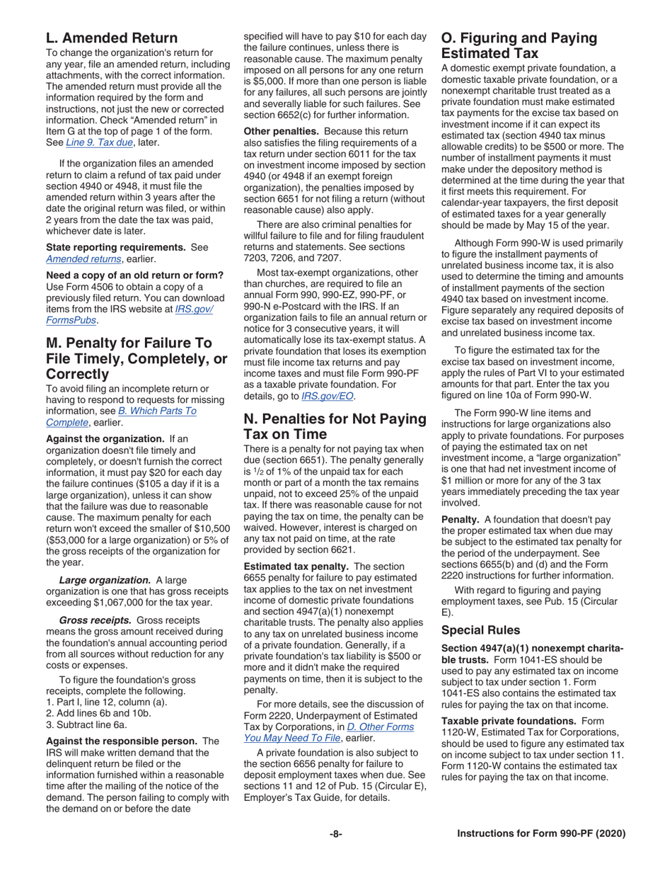 Instructions for IRS Form 990-PF Return of Private Foundation or Section 4947(A)(1) Nonexempt Charitable Trust Treated as a Private Foundation, Page 8
