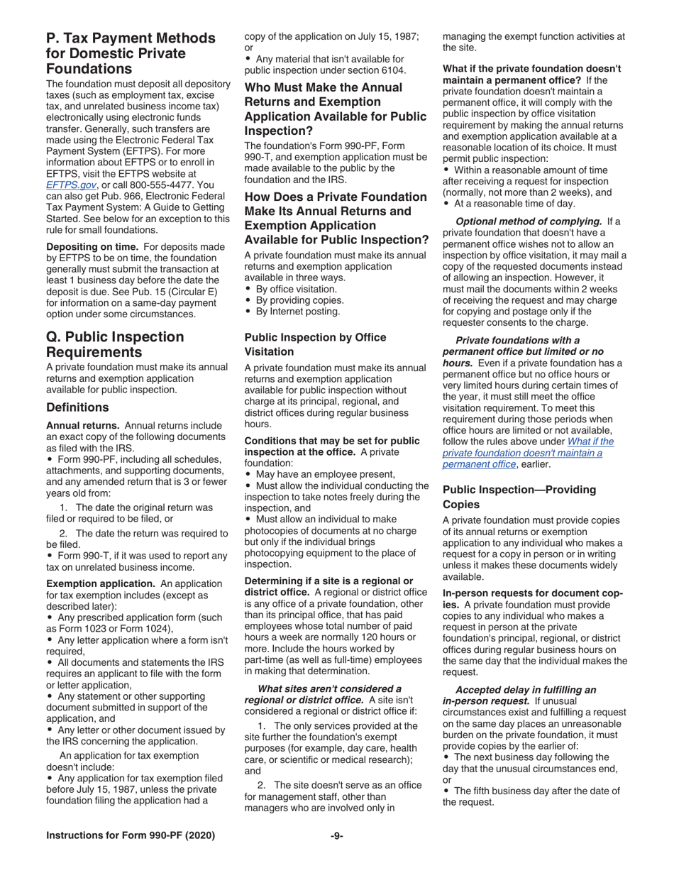 Instructions for IRS Form 990-PF Return of Private Foundation or Section 4947(A)(1) Nonexempt Charitable Trust Treated as a Private Foundation, Page 9
