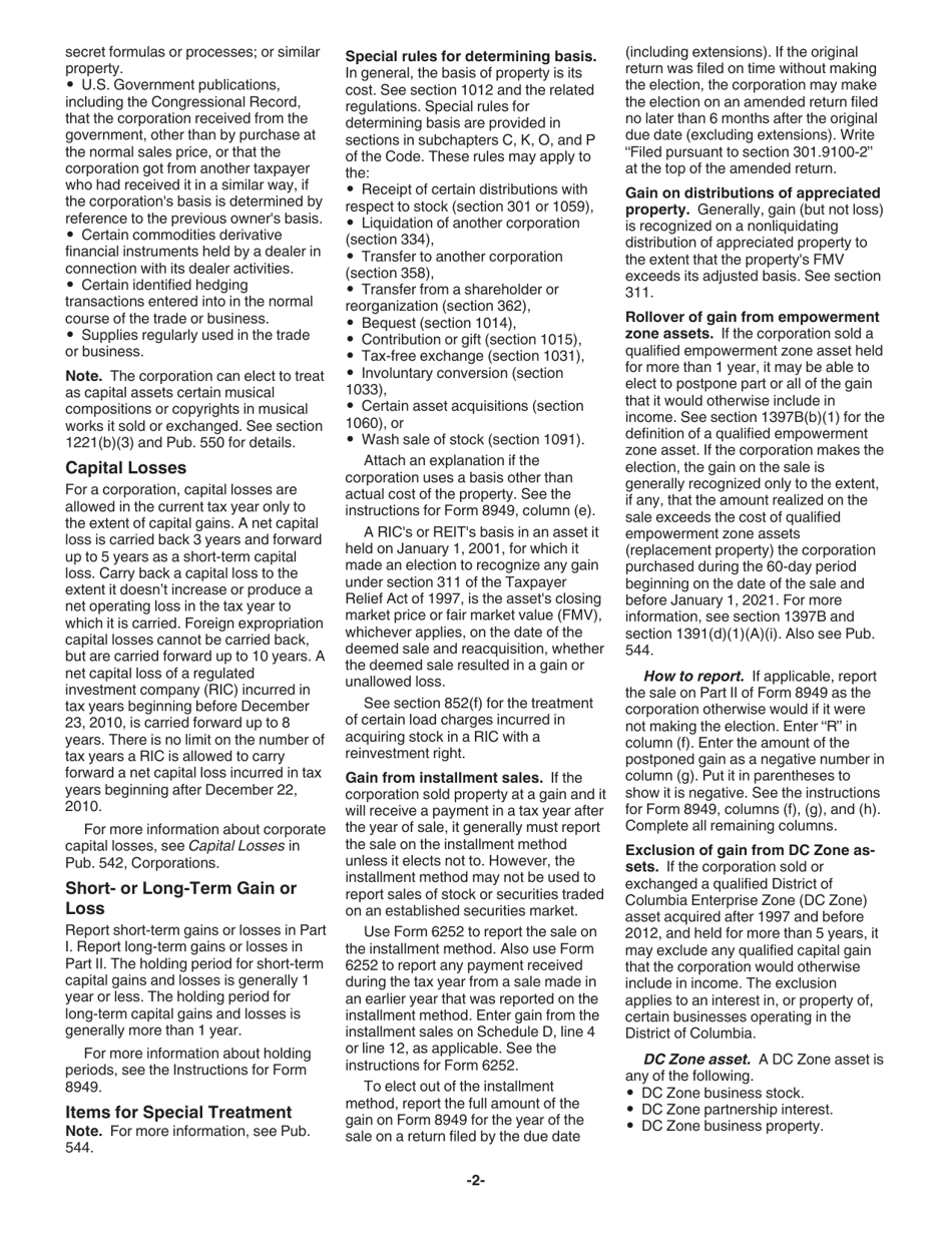 Instructions for IRS Form 1120 Schedule D Capital Gains and Losses, Page 2
