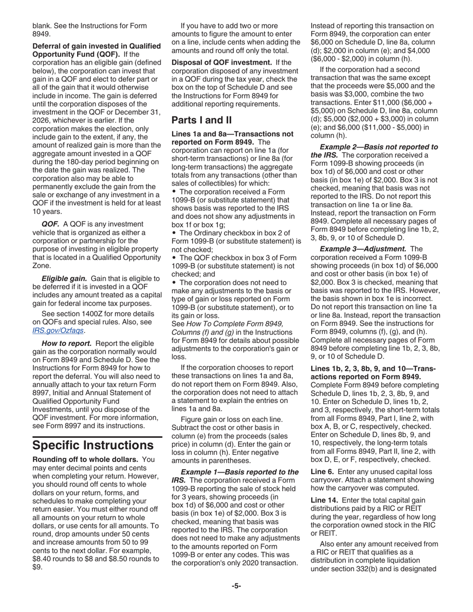 Instructions for IRS Form 1120 Schedule D Capital Gains and Losses, Page 5