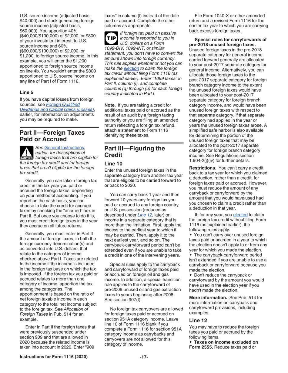 Instructions for IRS Form 1116 Foreign Tax Credit (Individual, Estate, or Trust), Page 17