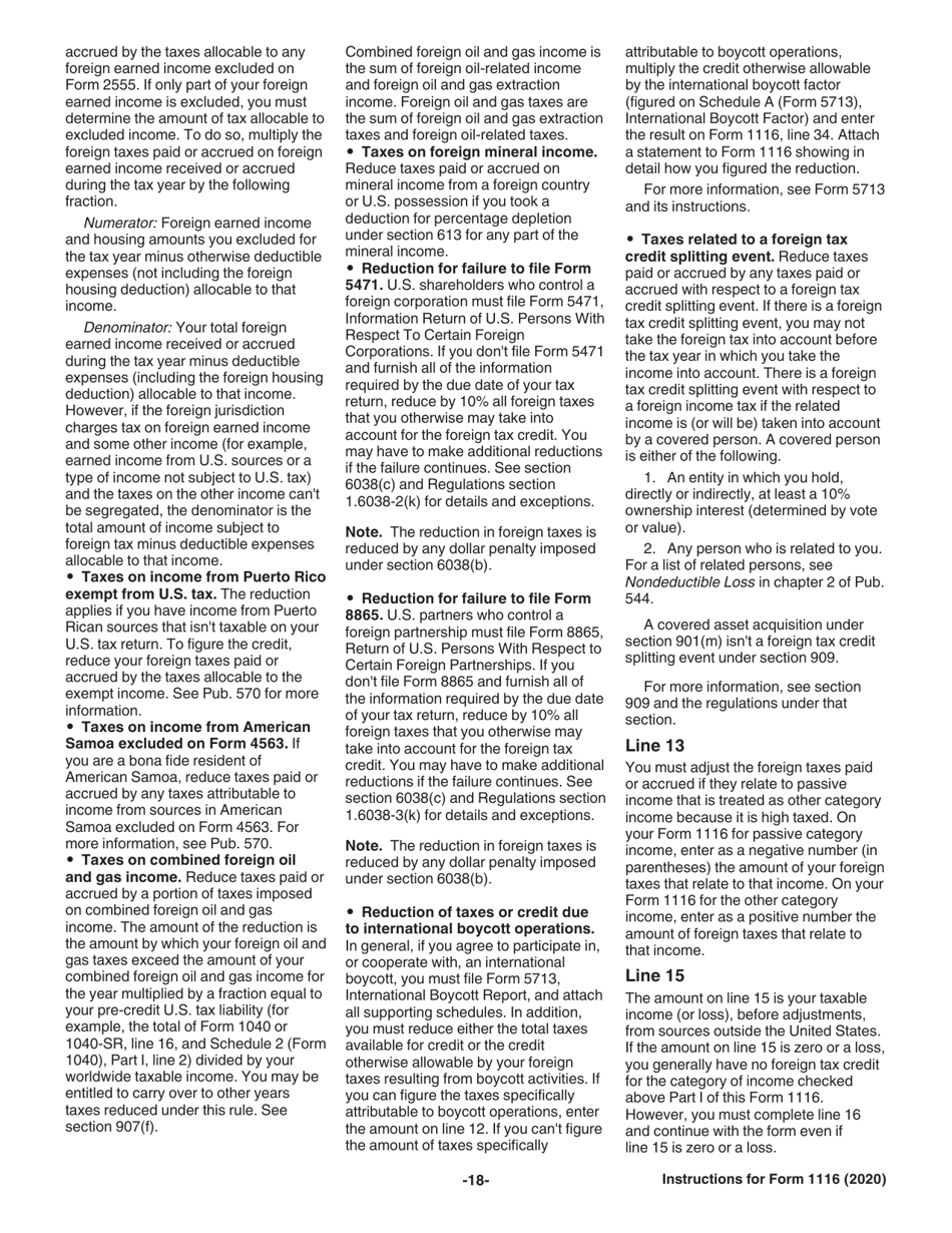 Instructions for IRS Form 1116 Foreign Tax Credit (Individual, Estate, or Trust), Page 18