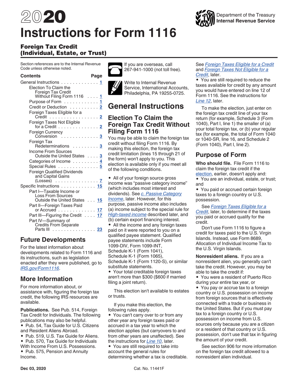 Instructions for IRS Form 1116 Foreign Tax Credit (Individual, Estate, or Trust), Page 1