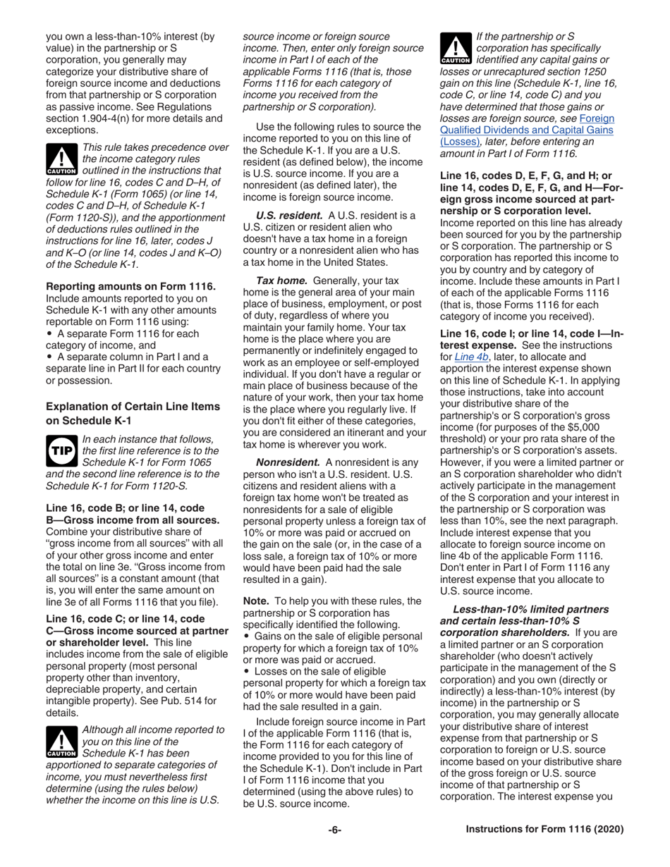 Instructions for IRS Form 1116 Foreign Tax Credit (Individual, Estate, or Trust), Page 6