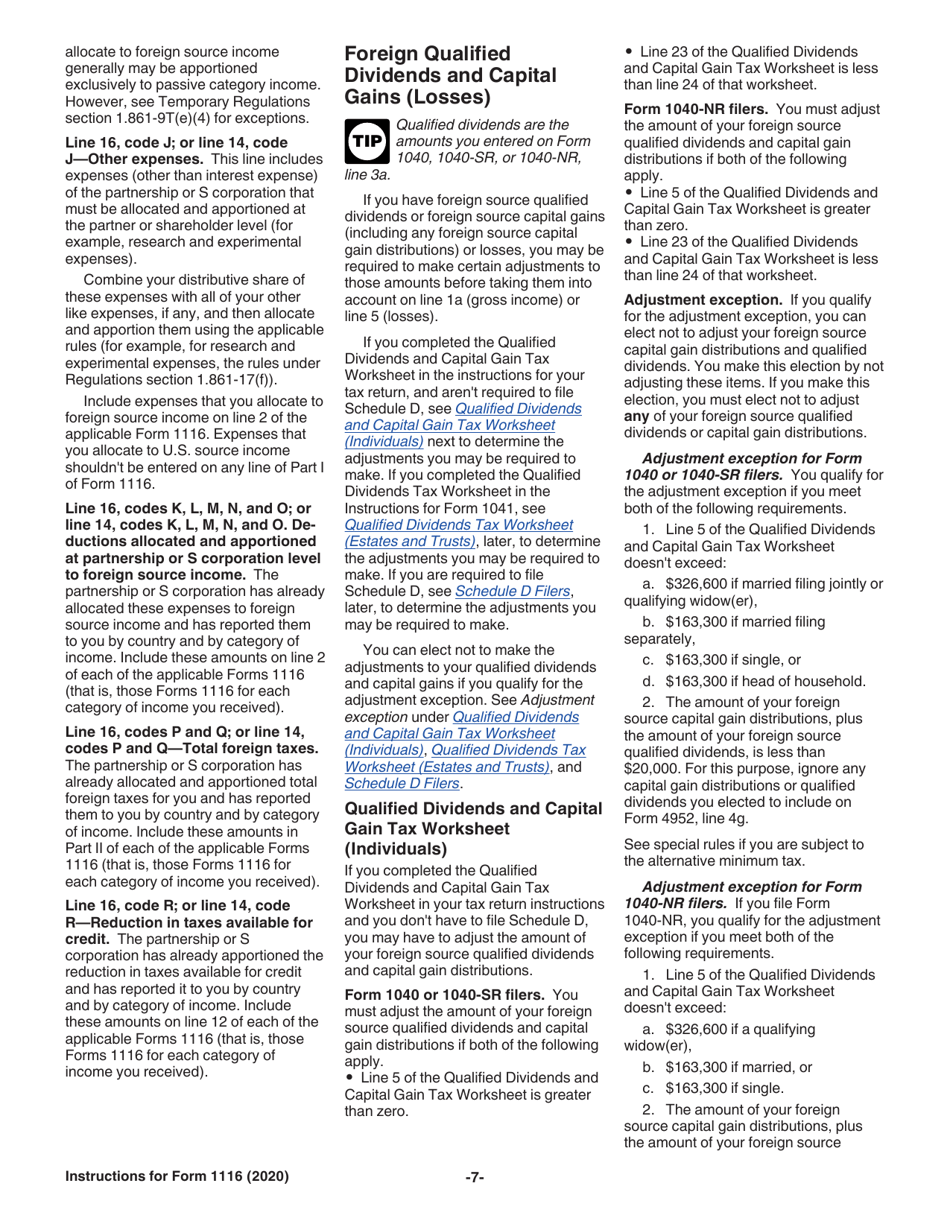 Instructions for IRS Form 1116 Foreign Tax Credit (Individual, Estate, or Trust), Page 7