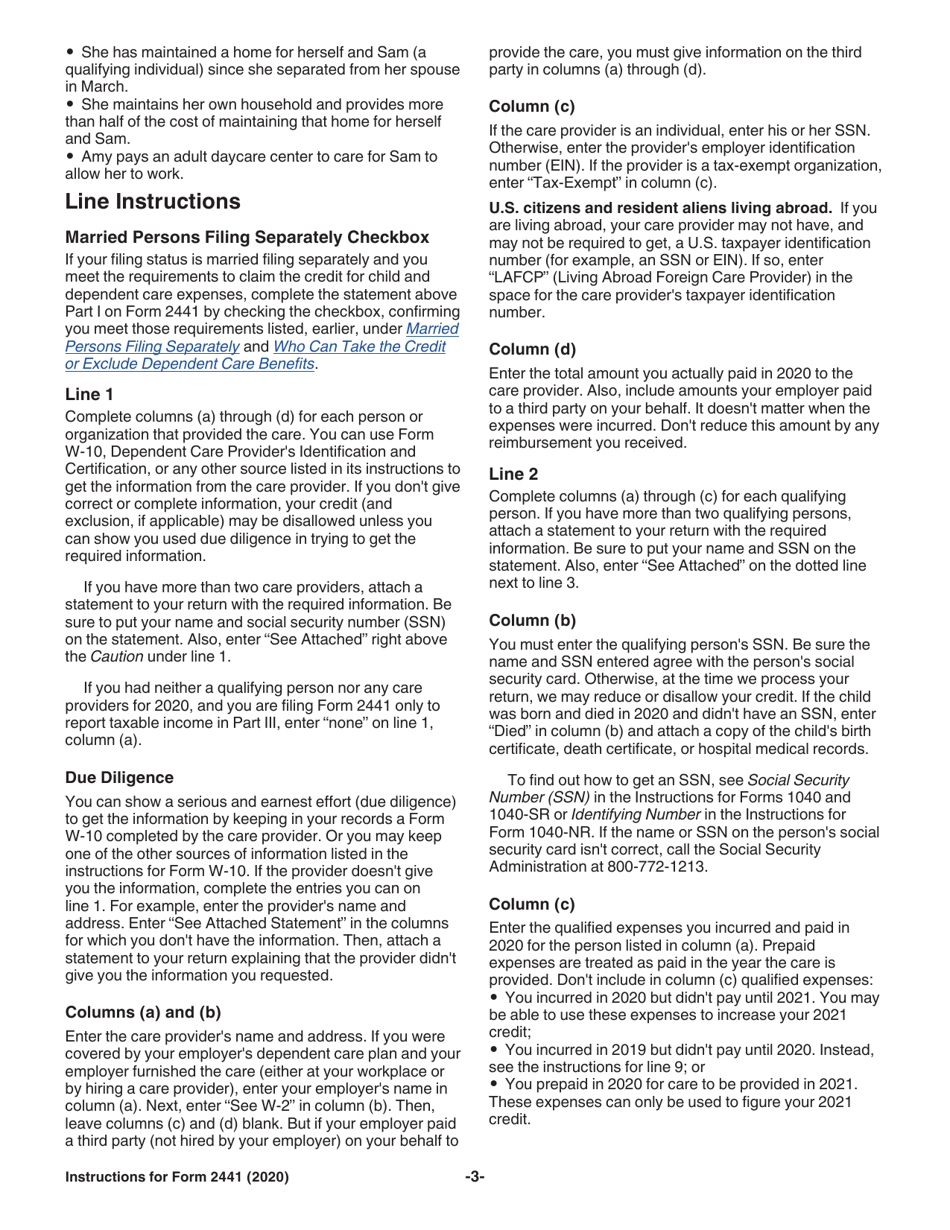 Instructions for IRS Form 2441 Child and Dependent Care Expenses, Page 3