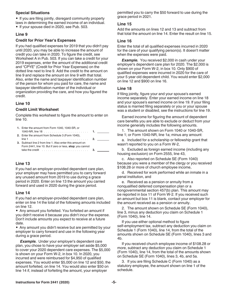 Instructions for IRS Form 2441 Child and Dependent Care Expenses, Page 5