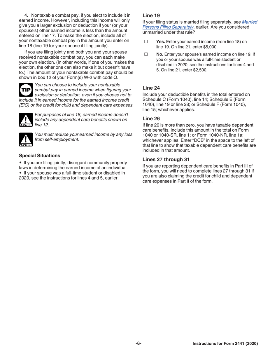 Instructions for IRS Form 2441 Child and Dependent Care Expenses, Page 6