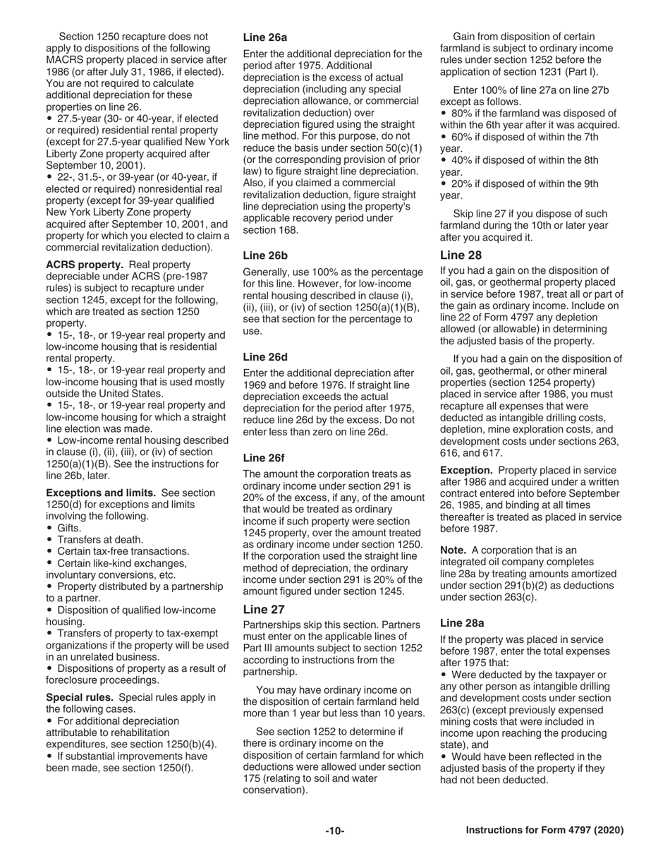 Instructions for IRS Form 4797 Sales of Business Property (Also Involuntary Conversions and Recapture Amounts Under Sections 179 and 280f(B)(2)), Page 10