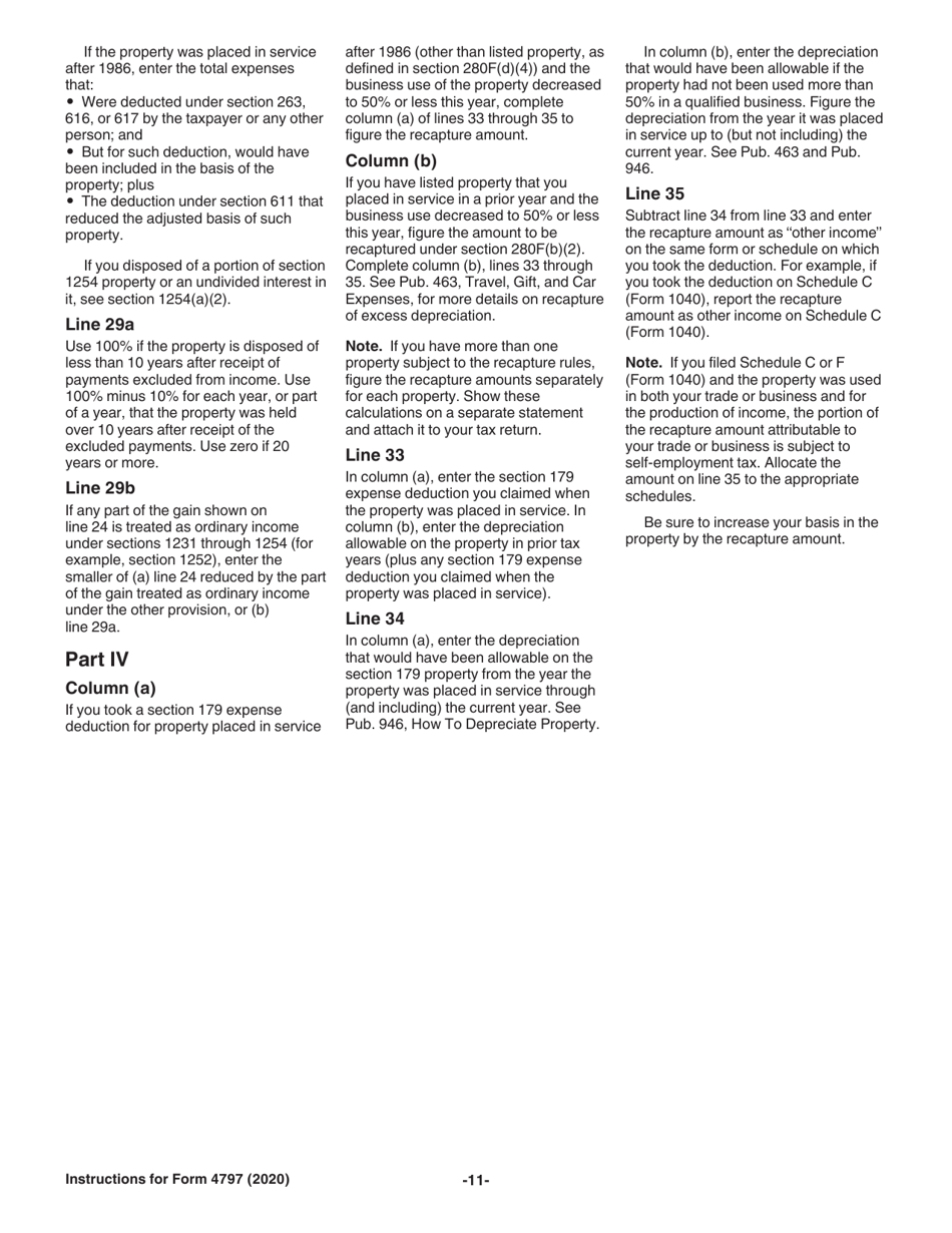 Instructions for IRS Form 4797 Sales of Business Property (Also Involuntary Conversions and Recapture Amounts Under Sections 179 and 280f(B)(2)), Page 11