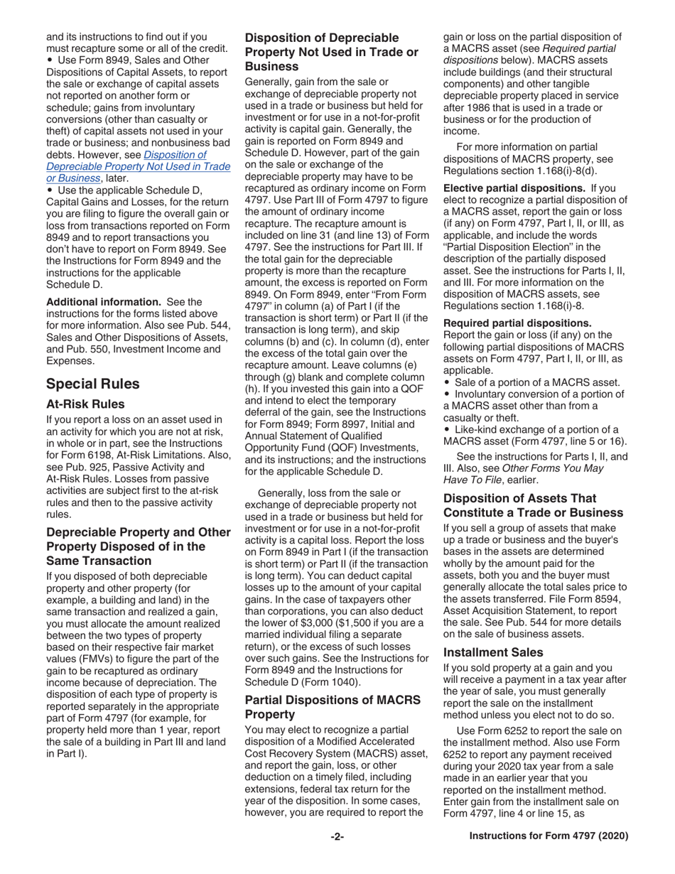 Instructions for IRS Form 4797 Sales of Business Property (Also Involuntary Conversions and Recapture Amounts Under Sections 179 and 280f(B)(2)), Page 2