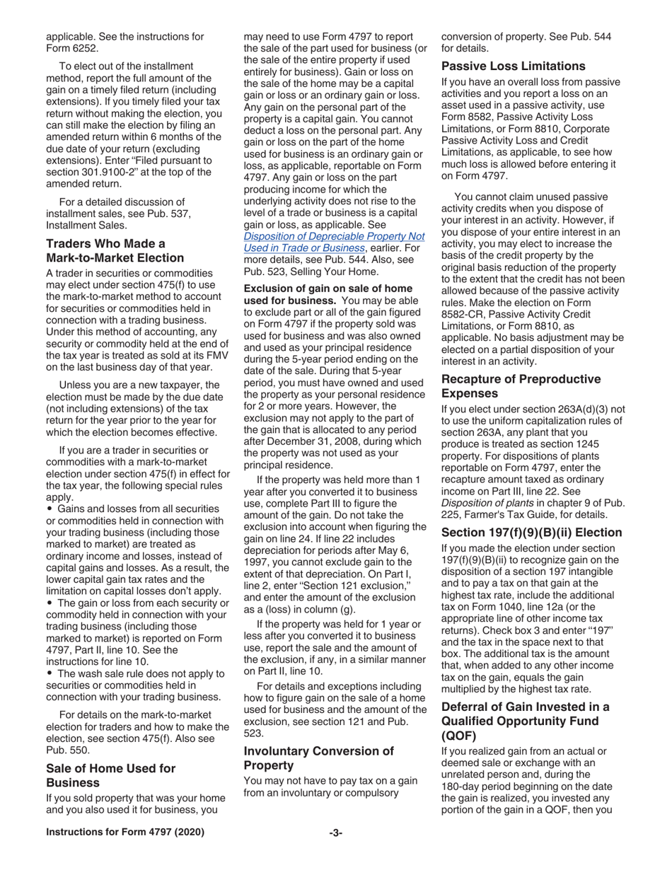 Instructions for IRS Form 4797 Sales of Business Property (Also Involuntary Conversions and Recapture Amounts Under Sections 179 and 280f(B)(2)), Page 3