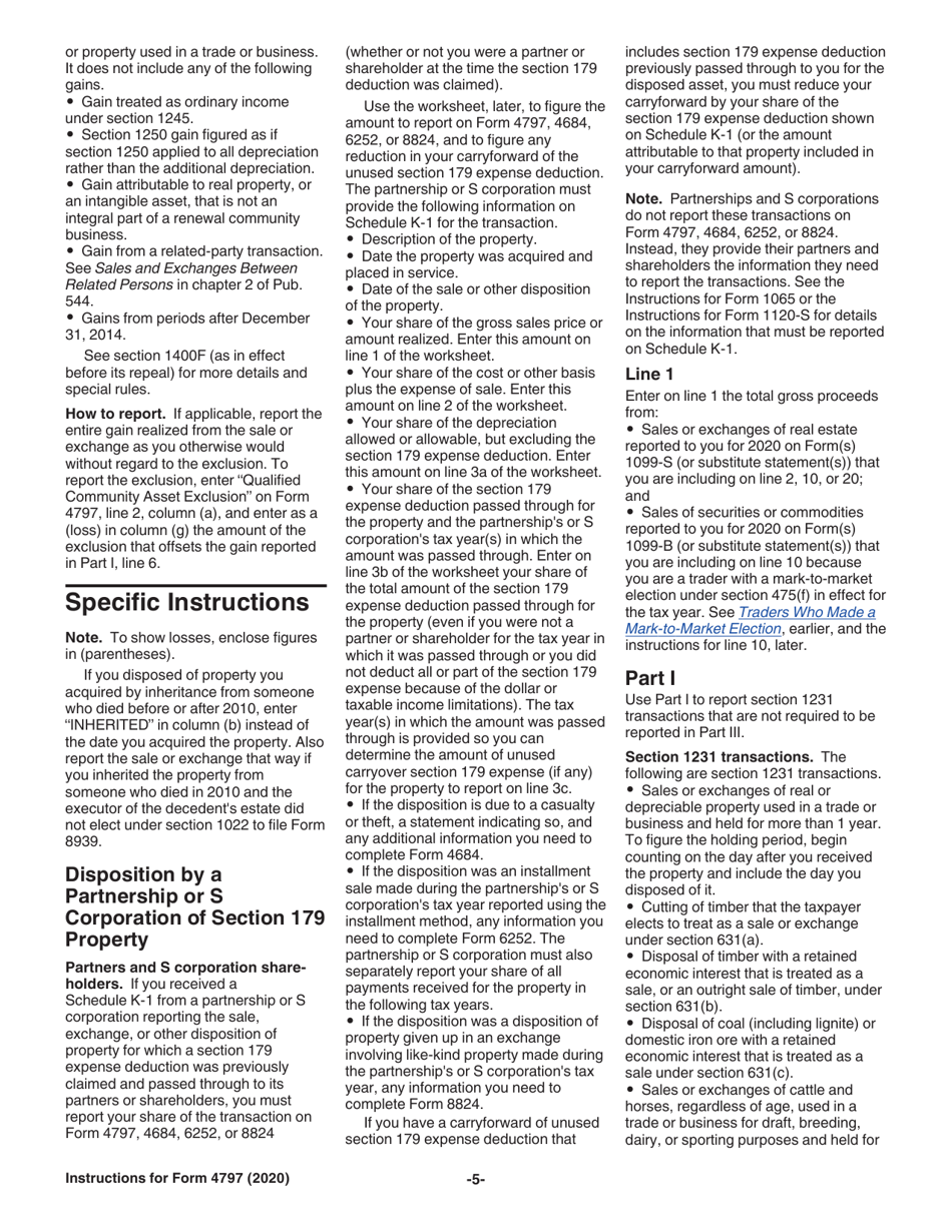 Instructions for IRS Form 4797 Sales of Business Property (Also Involuntary Conversions and Recapture Amounts Under Sections 179 and 280f(B)(2)), Page 5