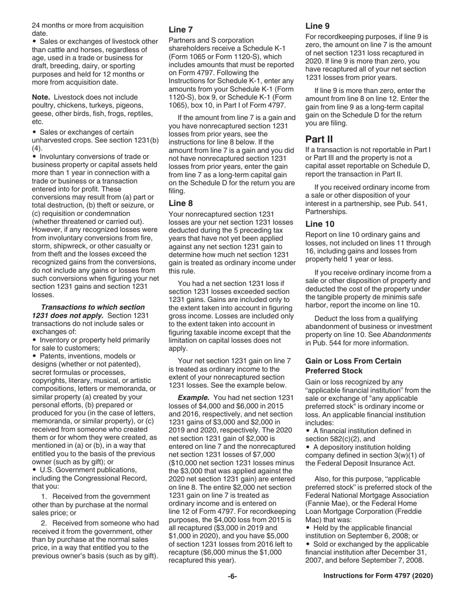Instructions for IRS Form 4797 Sales of Business Property (Also Involuntary Conversions and Recapture Amounts Under Sections 179 and 280f(B)(2)), Page 6