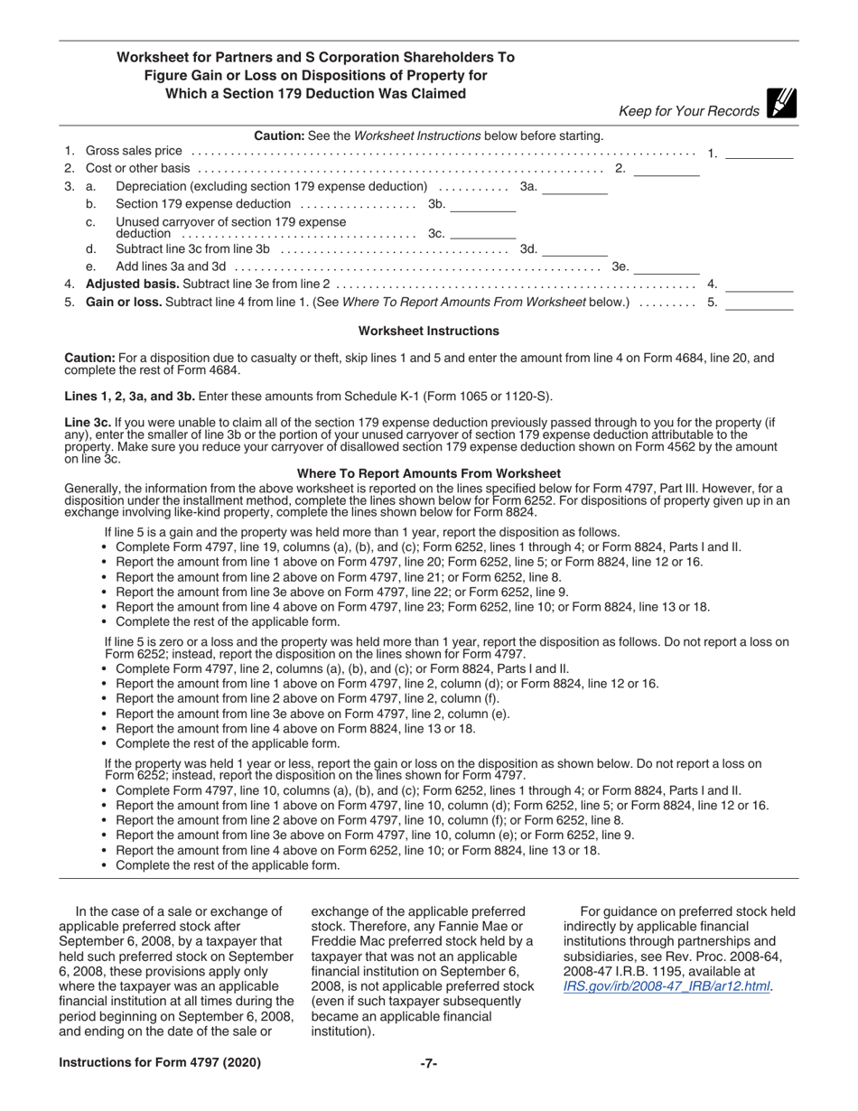 Instructions for IRS Form 4797 Sales of Business Property (Also Involuntary Conversions and Recapture Amounts Under Sections 179 and 280f(B)(2)), Page 7