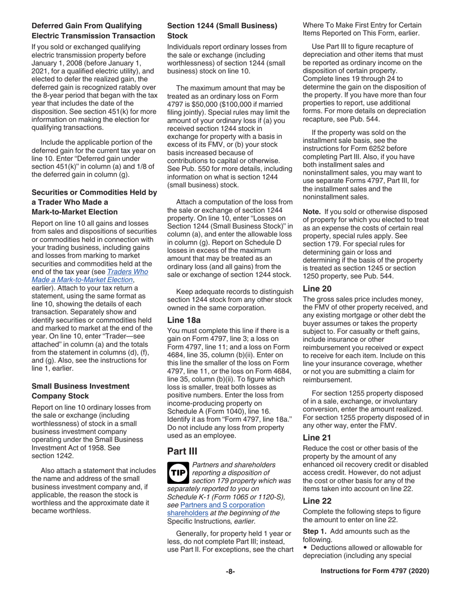 Instructions for IRS Form 4797 Sales of Business Property (Also Involuntary Conversions and Recapture Amounts Under Sections 179 and 280f(B)(2)), Page 8