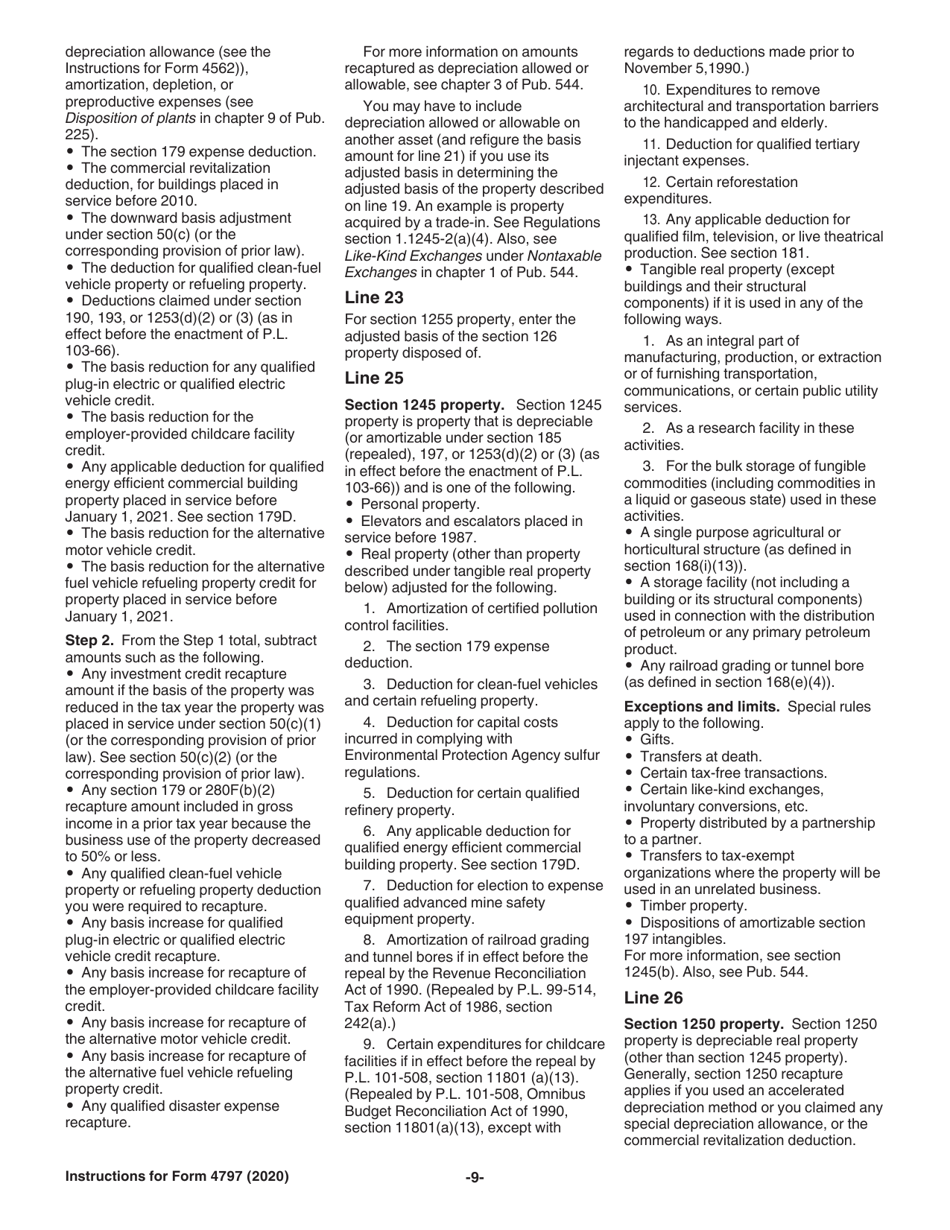 Instructions for IRS Form 4797 Sales of Business Property (Also Involuntary Conversions and Recapture Amounts Under Sections 179 and 280f(B)(2)), Page 9