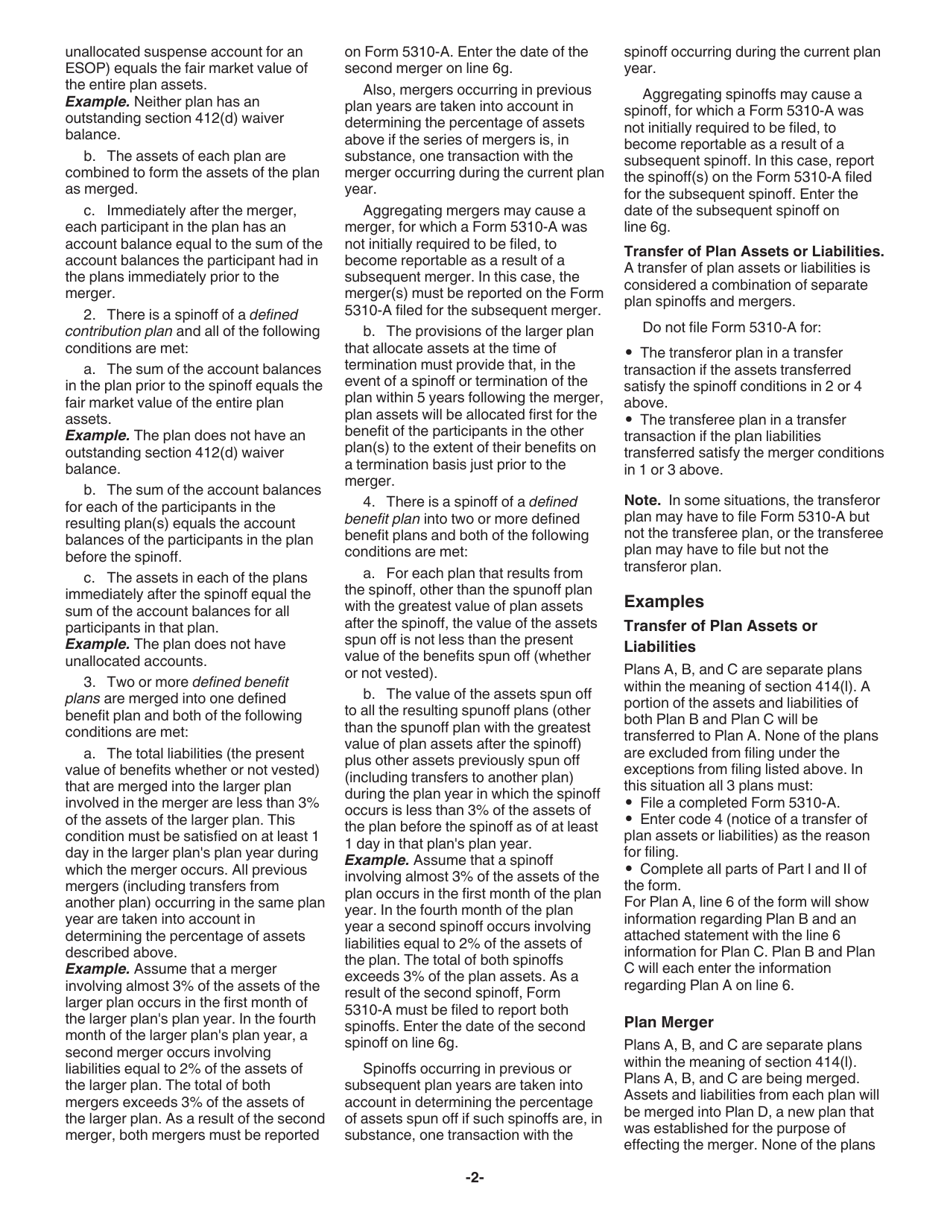 Instructions for IRS Form 5310-A Notice of Plan Merger or Consolidation, Spinoff, or Transfer of Plan Assets or Liabilities; Notice of Qualified Separate Lines of Business, Page 2