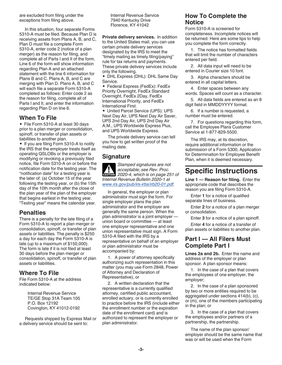 Instructions for IRS Form 5310-A Notice of Plan Merger or Consolidation, Spinoff, or Transfer of Plan Assets or Liabilities; Notice of Qualified Separate Lines of Business, Page 3
