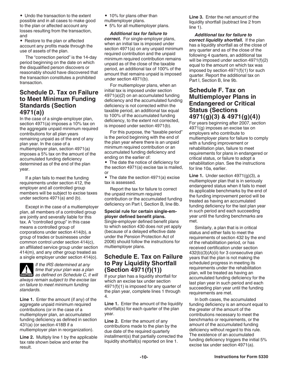 Instructions for IRS Form 5330 Return of Excise Taxes Related to Employee Benefit Plans, Page 10