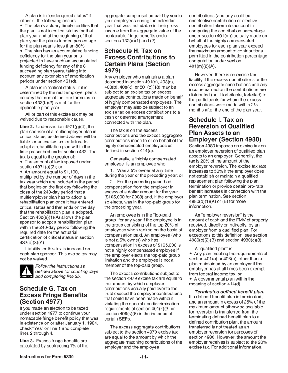Instructions for IRS Form 5330 Return of Excise Taxes Related to Employee Benefit Plans, Page 11