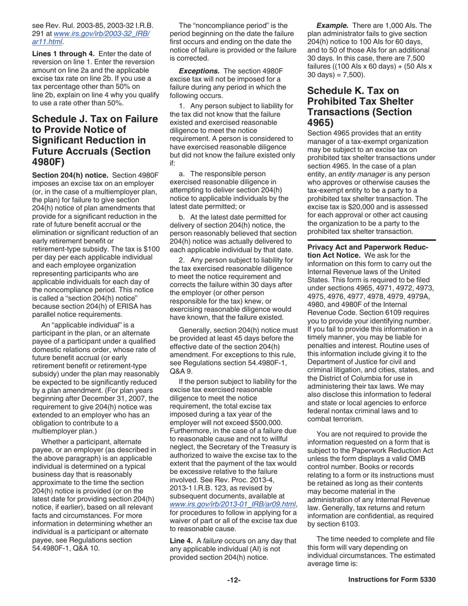 Instructions for IRS Form 5330 Return of Excise Taxes Related to Employee Benefit Plans, Page 12